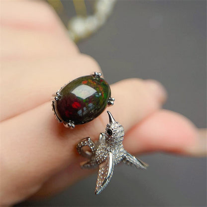 Natural Black Opal Ring For Women