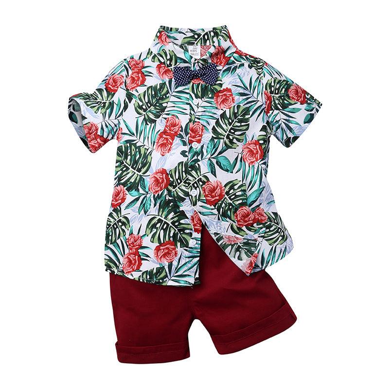 Two-piece boy short sleeve printed shirt