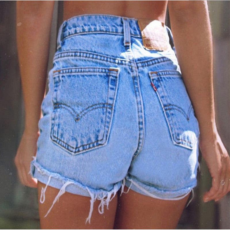 Women's thin denim shorts with raw edges