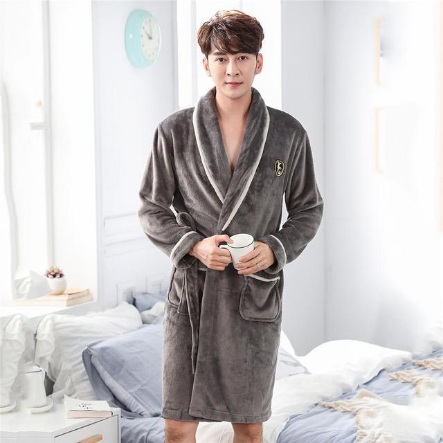 Winter Flannel Lovers Robe Gown Elegant Solid Casual Sleepwear