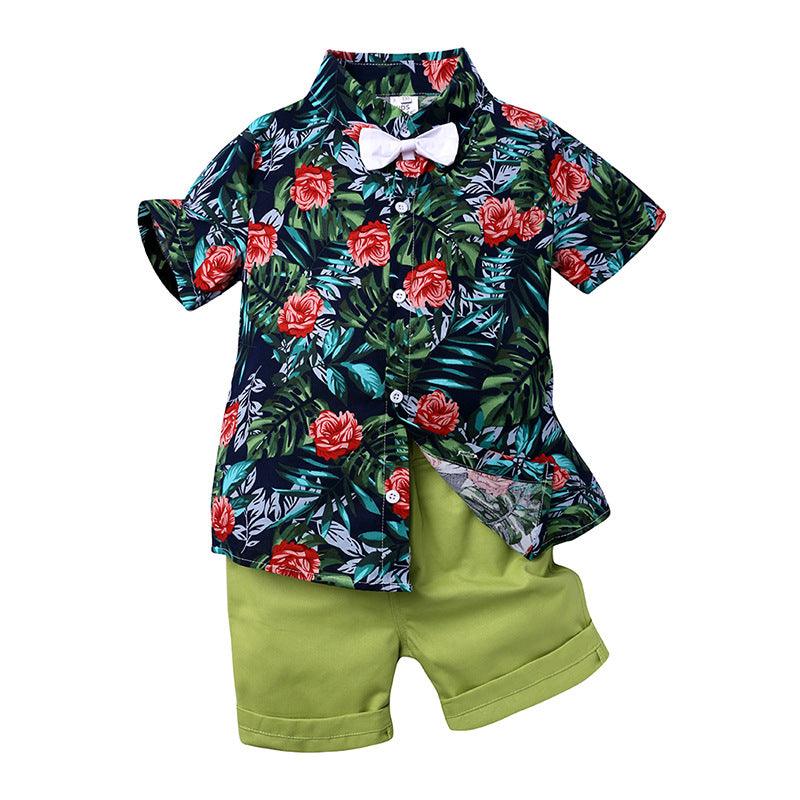 Two-piece boy short sleeve printed shirt