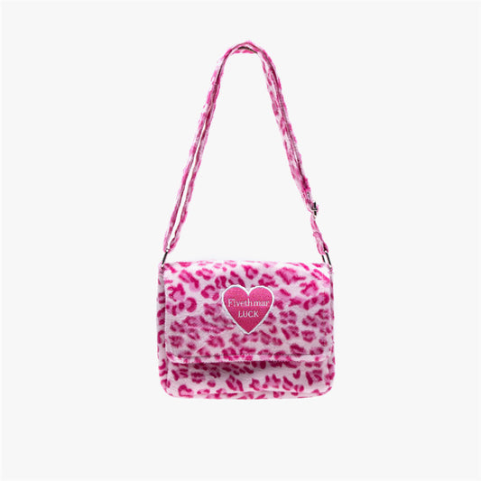 Leopard Print Color Plush Embroidery One-shoulder Messenger Cute Bag