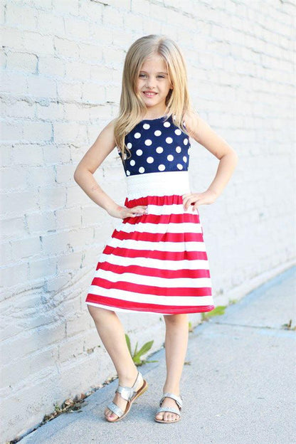 American Independence Day Flag Sleeveless Vest Striped Polka Dot Dress