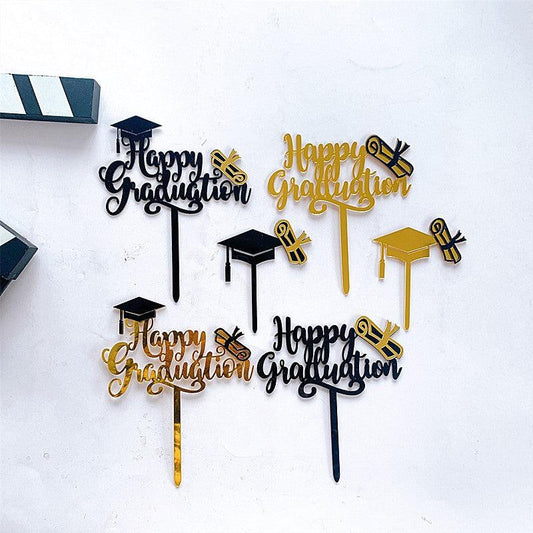 1Pc Graduation Party Decor Cake Toppers Acrylic Letter Hats Cake Flags Congrat Grad for Class Graduate Party Decorations