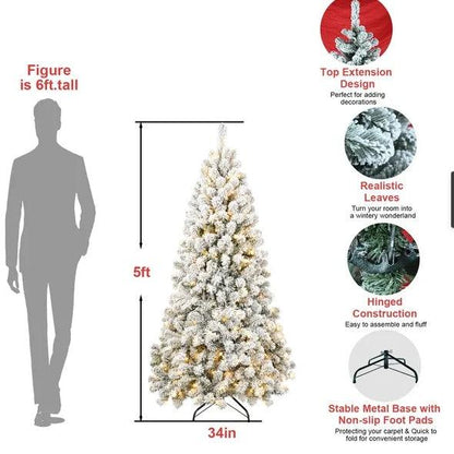 5ft Pre-lit Flocked Artificial Christmas Tree Environmentally Friendly Fireproof Artificial Christmas Flocked Tree