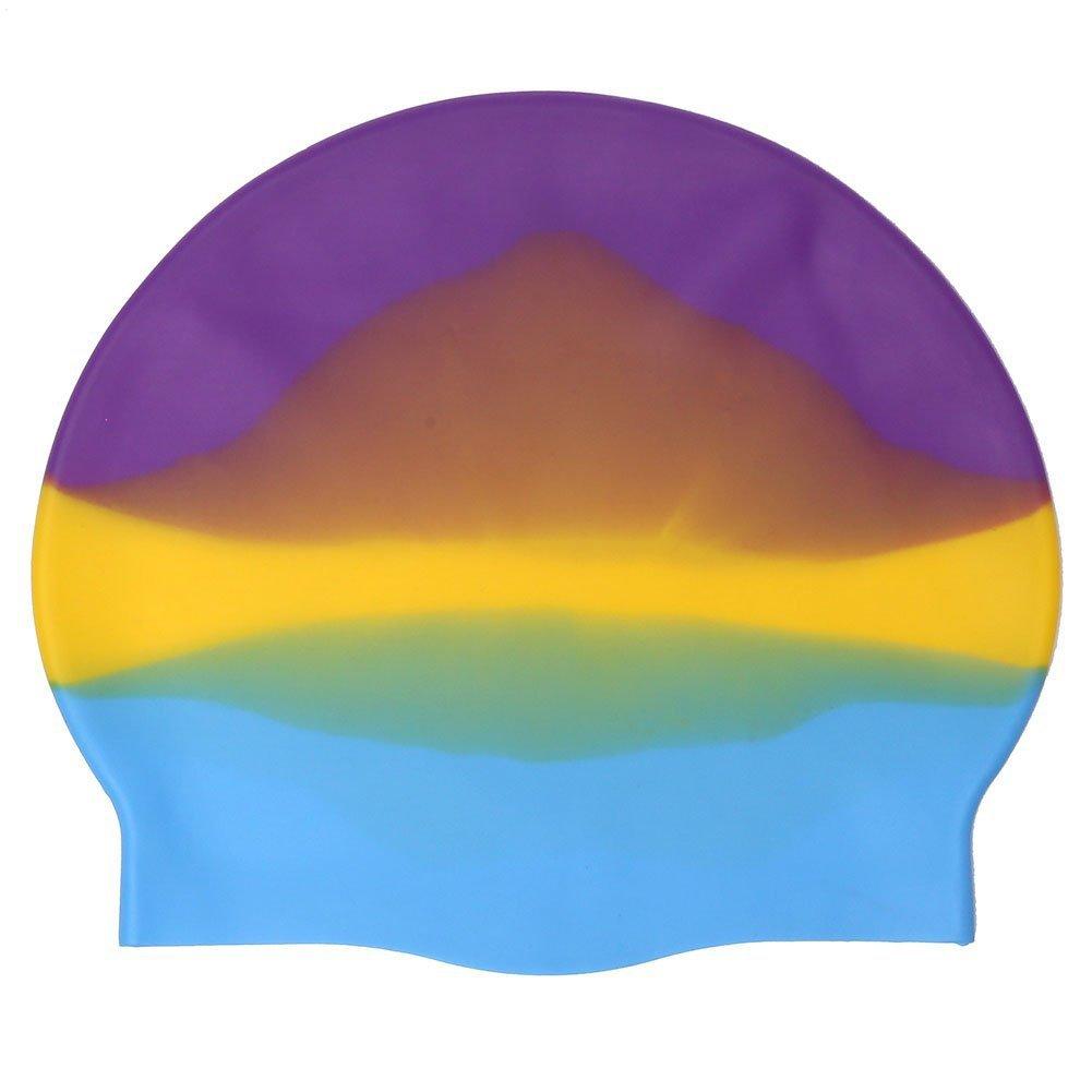 Silicone Swimming Cap Gradient Color Blocking Waterproof Printing