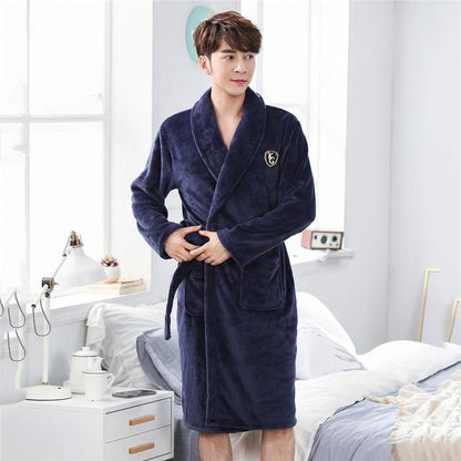 Winter Flannel Lovers Robe Gown Elegant Solid Casual Sleepwear