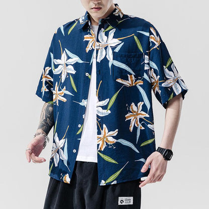 Beach couple casual short sleeve printed shirt