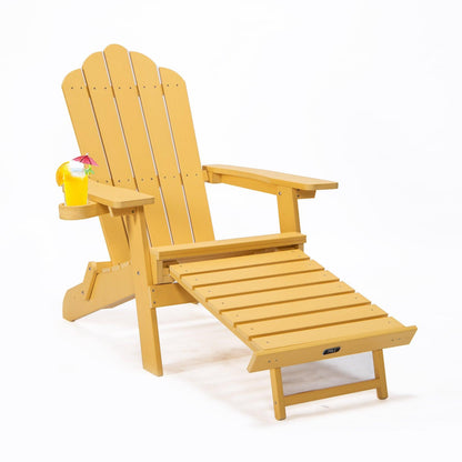 TALE Folding Adirondack Chair With Pullout Ottoman With Cup Holder, Oaversized, Poly Lumber,  For Patio Deck Garden, Backyard Furniture, Easy To Install,.Banned From Selling On Amazon