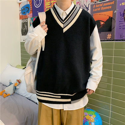 Knitted Vest Men's Trendy V Neck Sweater