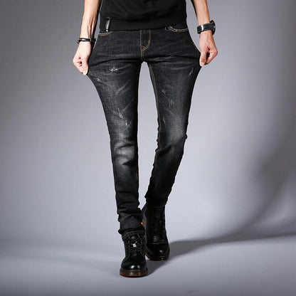 Fall 2021 New Jeans Men\'s Korean Edition Fashion Slim Bottom Pants Young Students Elastic Black Pants