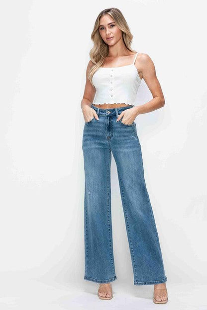 bytos Full Size High Rise Wide Leg Jeans with Pockets