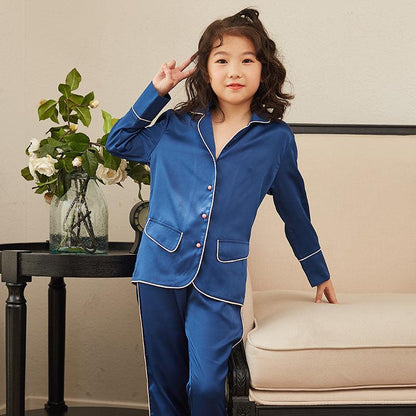 Thin Children's Loungewear Long Sleeve Silk Pajamas Summer Boys 'and Girls' Pajamas Suit