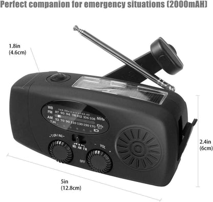 Emergency Solar Hand Crank Weather Radio With LED Flashlight 2000mAh Solar Power Bank Cell Phone Charger For Home And Outdoor