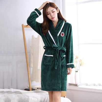 Winter Flannel Lovers Robe Gown Elegant Solid Casual Sleepwear