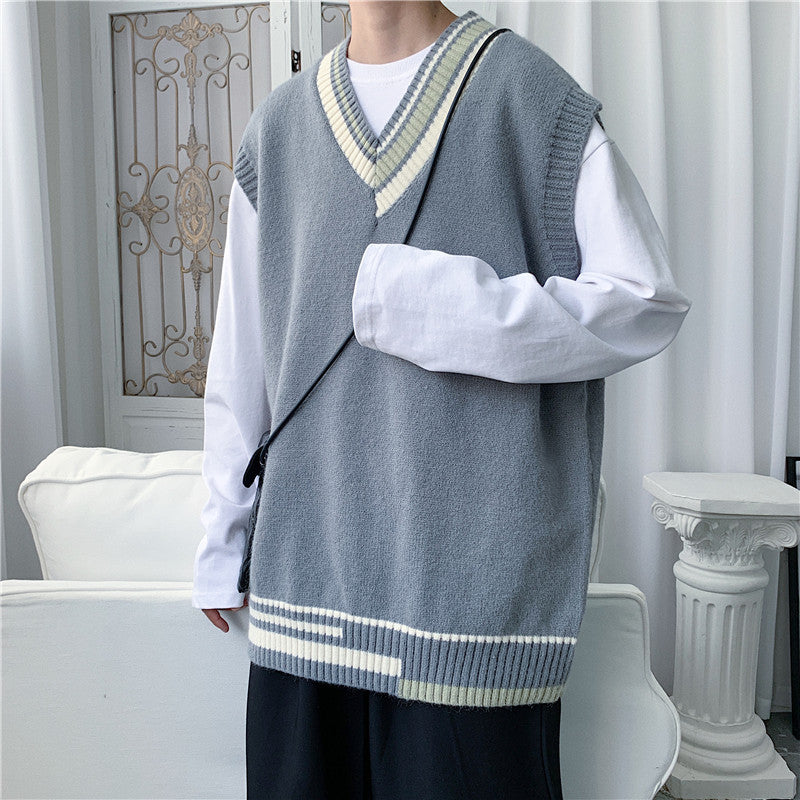 Knitted Vest Men's Trendy V Neck Sweater