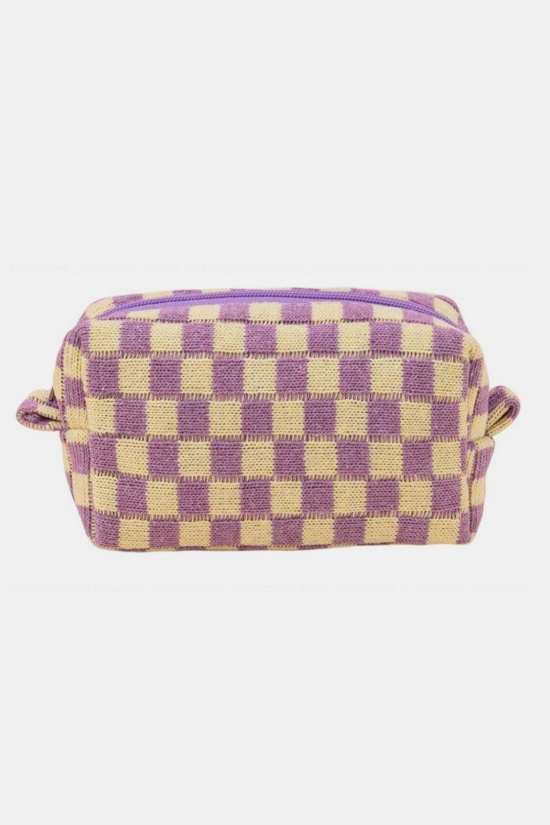 Zenana Checkered Pattern Knitted Cosmetic Pouch