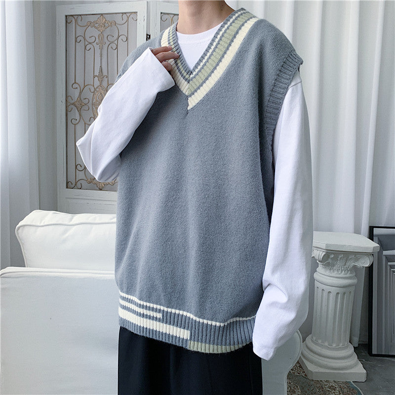 Knitted Vest Men's Trendy V Neck Sweater