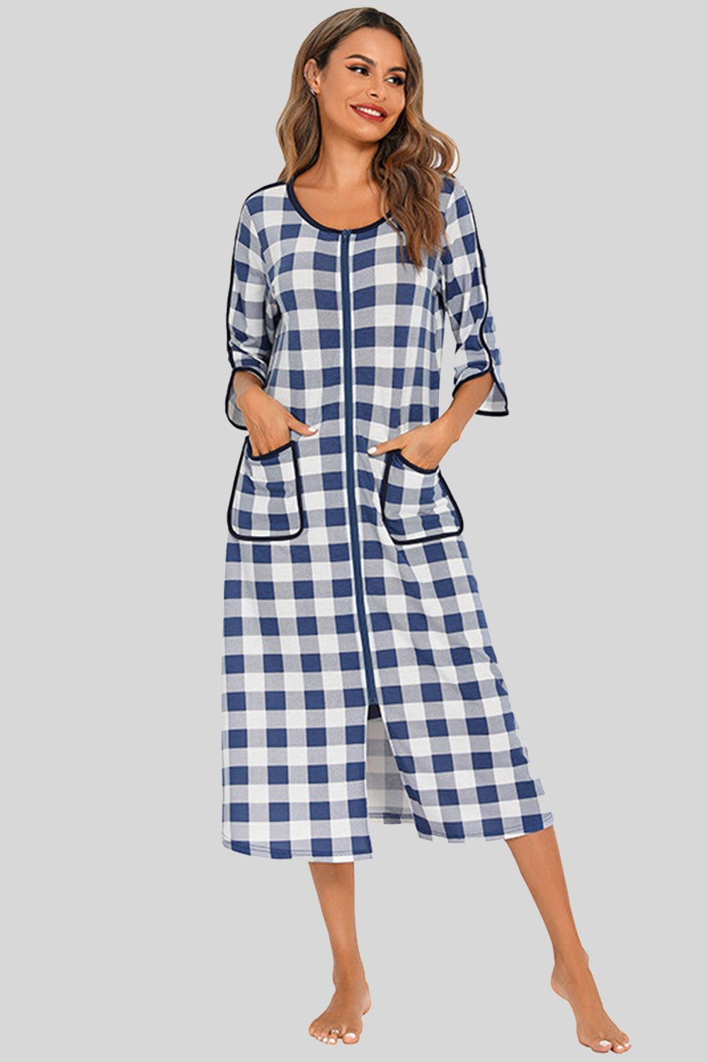 Round Neck Three-Quarter Sleeve Midi Night Dress