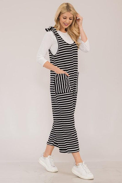 Celeste Full Size Striped Scoop Neck Overalls with Pockets