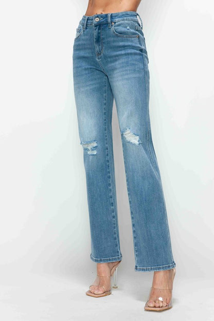 bytos Full Size Distressed High Rise Straight Jeans