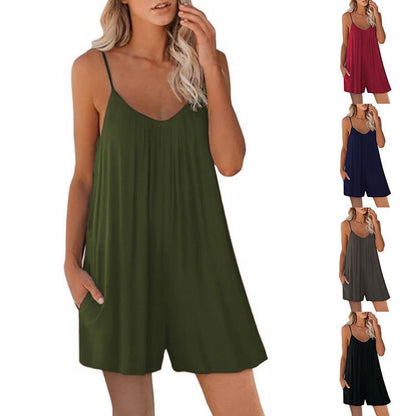 Womens Jumpsuit Casual Sleeveless Strap Loose Jumpsuits Summer Shorts Romper With Pockets
