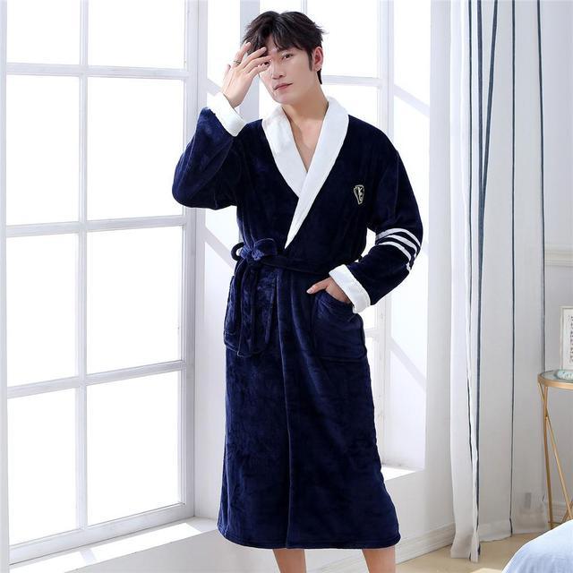 Winter Flannel Lovers Robe Gown Elegant Solid Casual Sleepwear