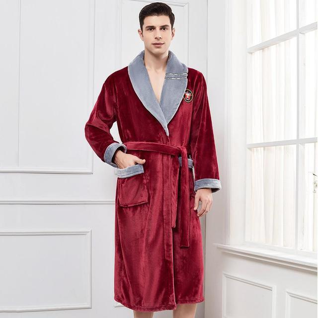 Winter Flannel Lovers Robe Gown Elegant Solid Casual Sleepwear