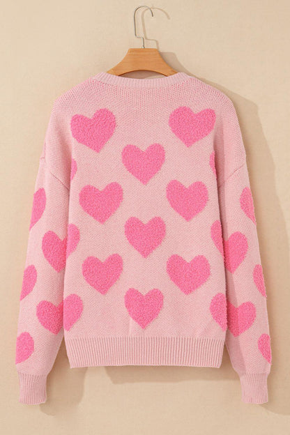 Valentine's Day Heart Jacquard Round Neck Sweater