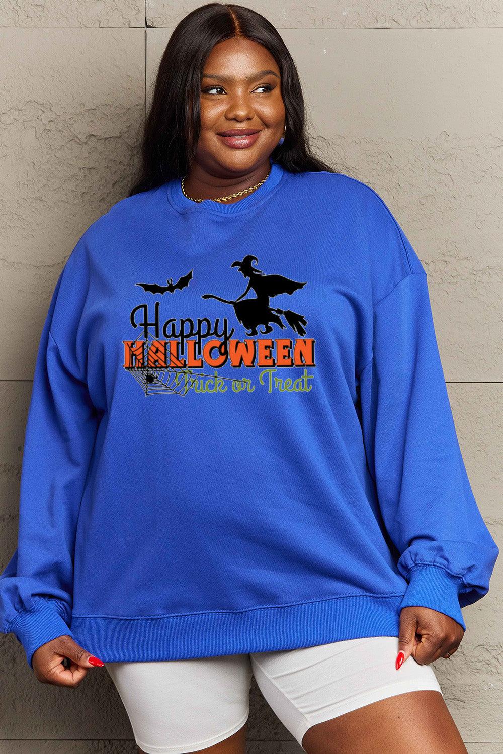 Simply Love Full Size HAPPY HALLOWEEN TRICK OR TREAT Graphic Sweatshirt