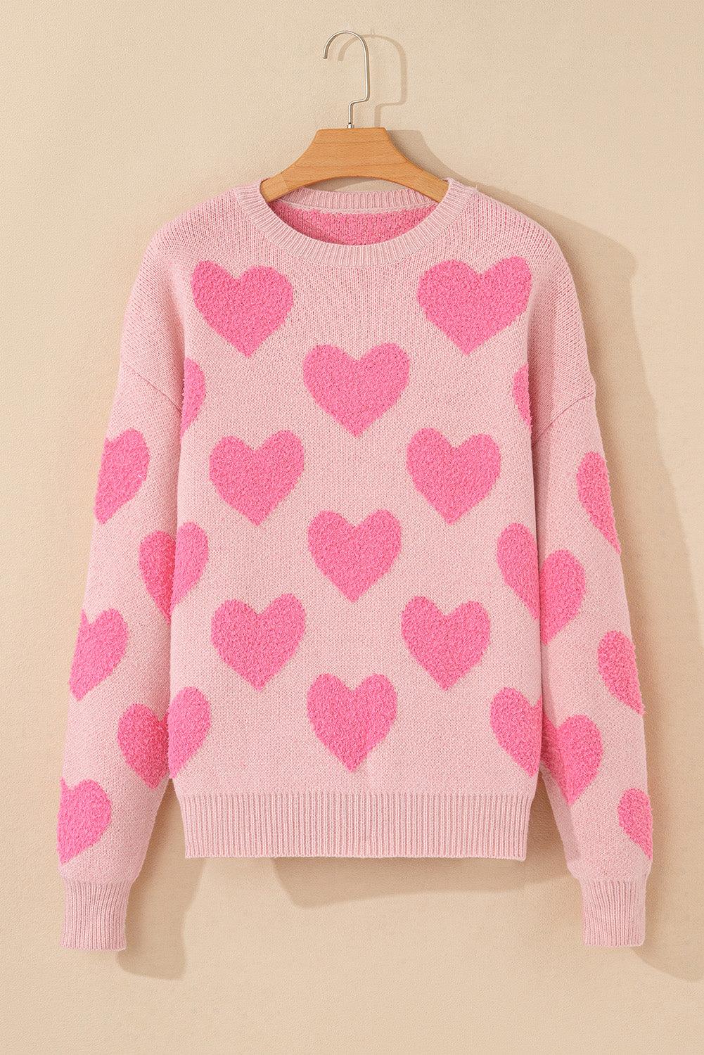 Valentine's Day Heart Jacquard Round Neck Sweater