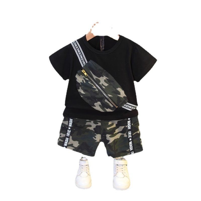 Short Sleeve Suit Trendy Boy Camouflage Satchel