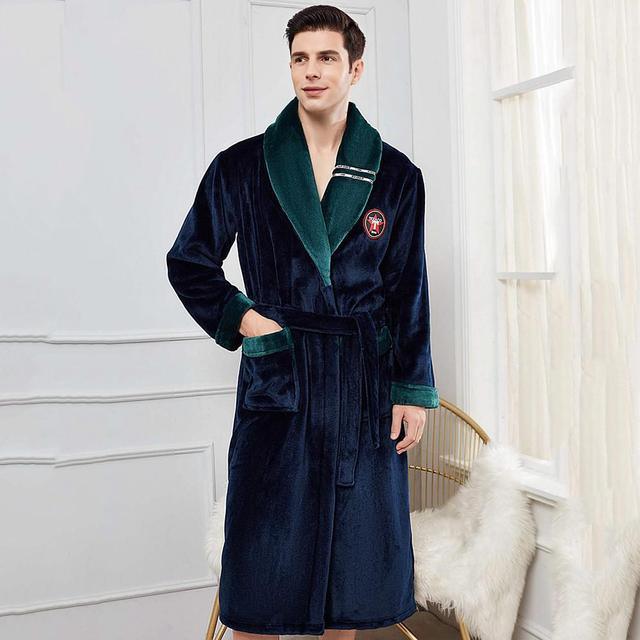 Winter Flannel Lovers Robe Gown Elegant Solid Casual Sleepwear