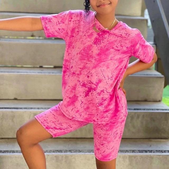 Girls' Tie-dyed Short-sleeved Suit