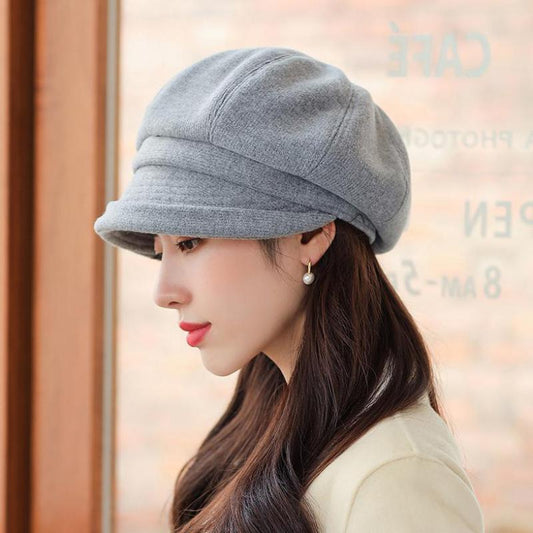 Rolled Solid Color Octagon Hat Casual Versatile Beret