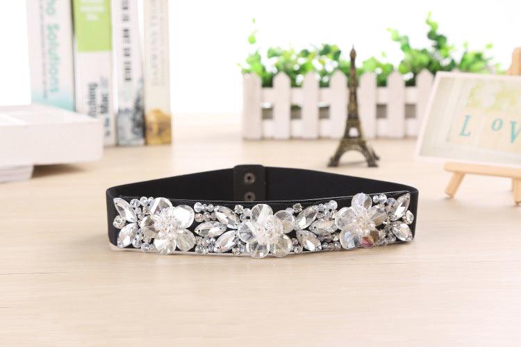 Rhinestone Crystal Waist Women Womens Elastic Belts