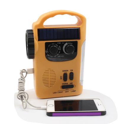 Hand-cranked radio emergency light