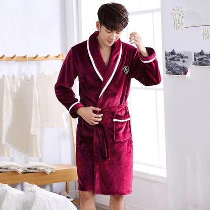 Winter Flannel Lovers Robe Gown Elegant Solid Casual Sleepwear