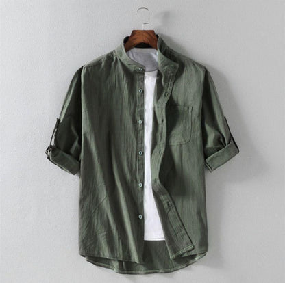 Men's Linen Stand Collar Loose Shirt