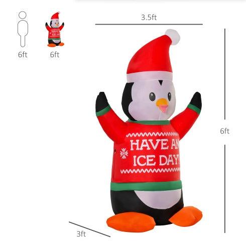 HOMCOM 6ft Christmas Inflatables Outdoor Decorations Penguin Wearing Christmas Sweater, Blow-Up Yard Christmas Decor With LED Lights Display