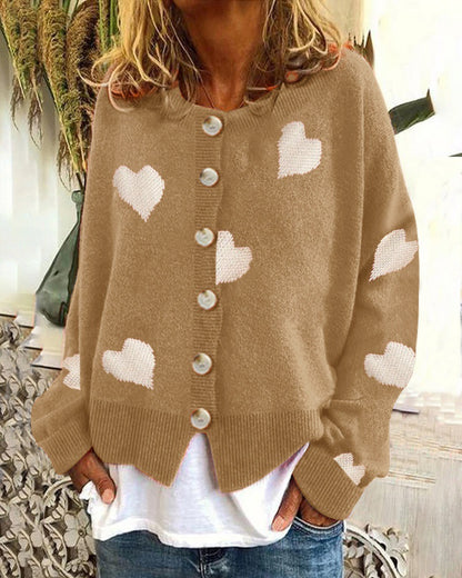Women's Heart Sweater Single Breasted Cardigan Knitwear Coat Outwear