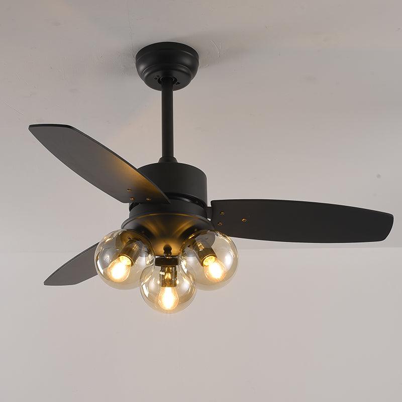 Nordic Industrial Wind Magic Bean Glass Ceiling Fan Light Wood Leaf Black Fan Lamp