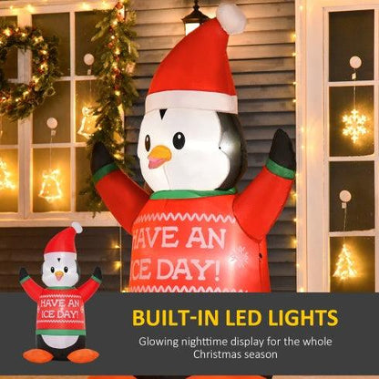 HOMCOM 6ft Christmas Inflatables Outdoor Decorations Penguin Wearing Christmas Sweater, Blow-Up Yard Christmas Decor With LED Lights Display