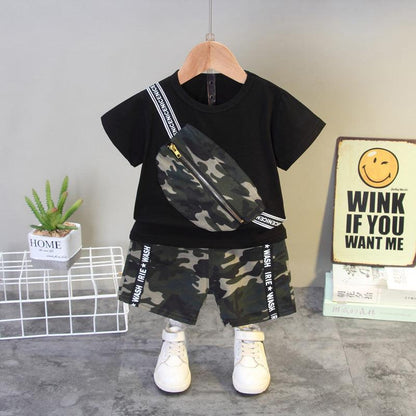 Short Sleeve Suit Trendy Boy Camouflage Satchel