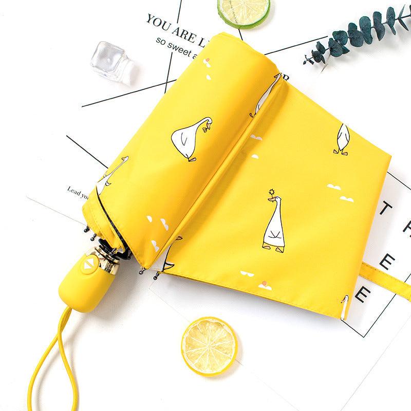 Cartoon Duck Design Automatic Umbrella Yellow Windproof UV Protect Umbrella For Women Girl Sunny And Rainy Folding Umbrellas