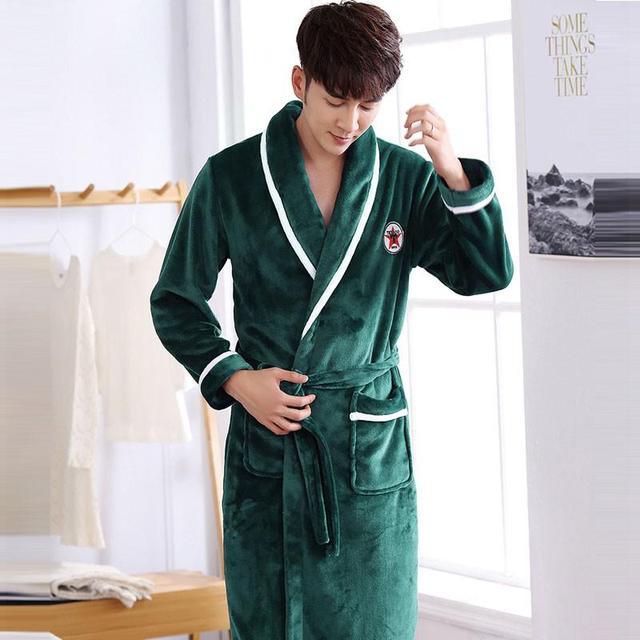 Winter Flannel Lovers Robe Gown Elegant Solid Casual Sleepwear