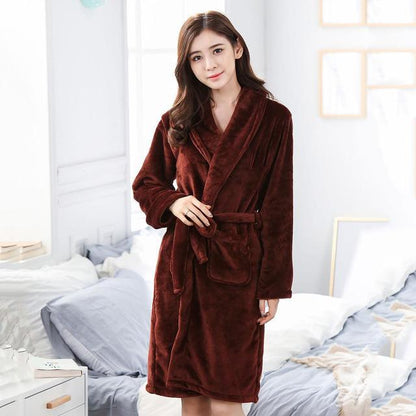 Winter Flannel Lovers Robe Gown Elegant Solid Casual Sleepwear