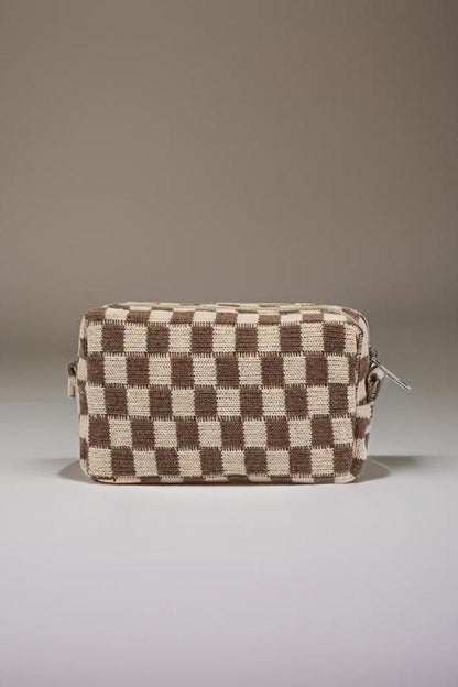 Zenana Checkered Pattern Knitted Cosmetic Pouch