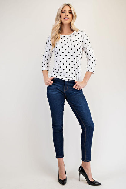 Celeste Full Size Polka Dot Round Neck Three-Quarter Sleeve T-Shirt