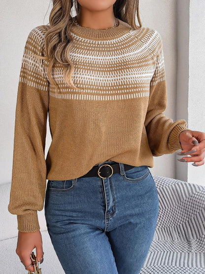 Contrast Round Neck Long Sleeve Sweater